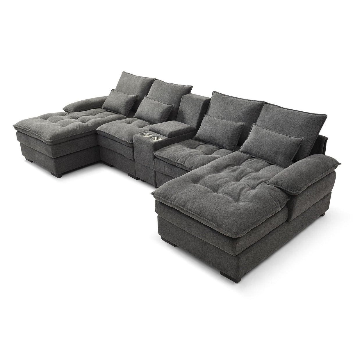 U Shaped Sofa With Console And Cupholders, 6 Seat