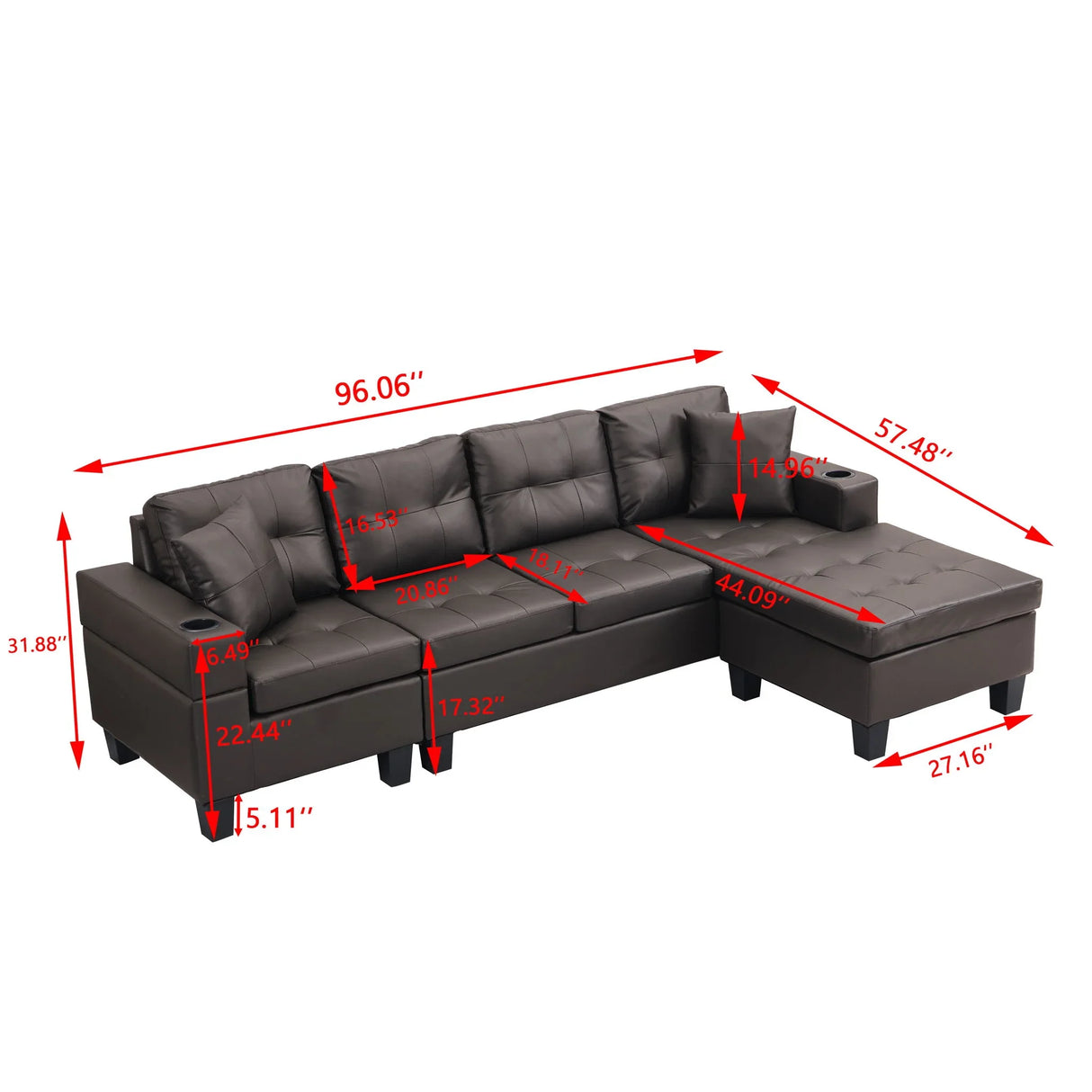 Modern Sectional Sofa Set With L Shape Chaise Lounge, Cup Holder, 4 Seat - Furniture Home Direct