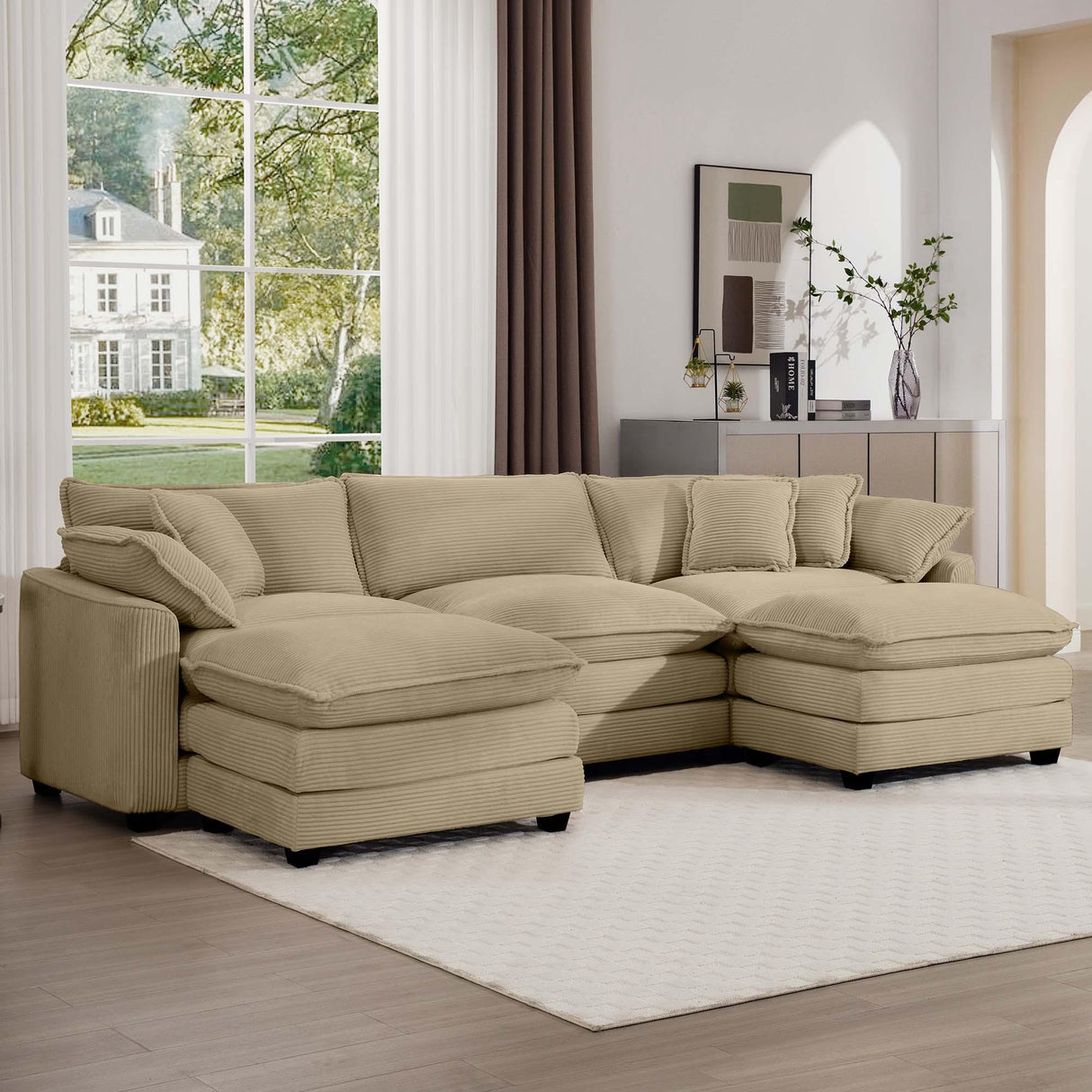 Modern Oversized Modular Cushion Sofa With Ottoman, Low Back, Deep Seating Sofa Set - Furniture Home Direct