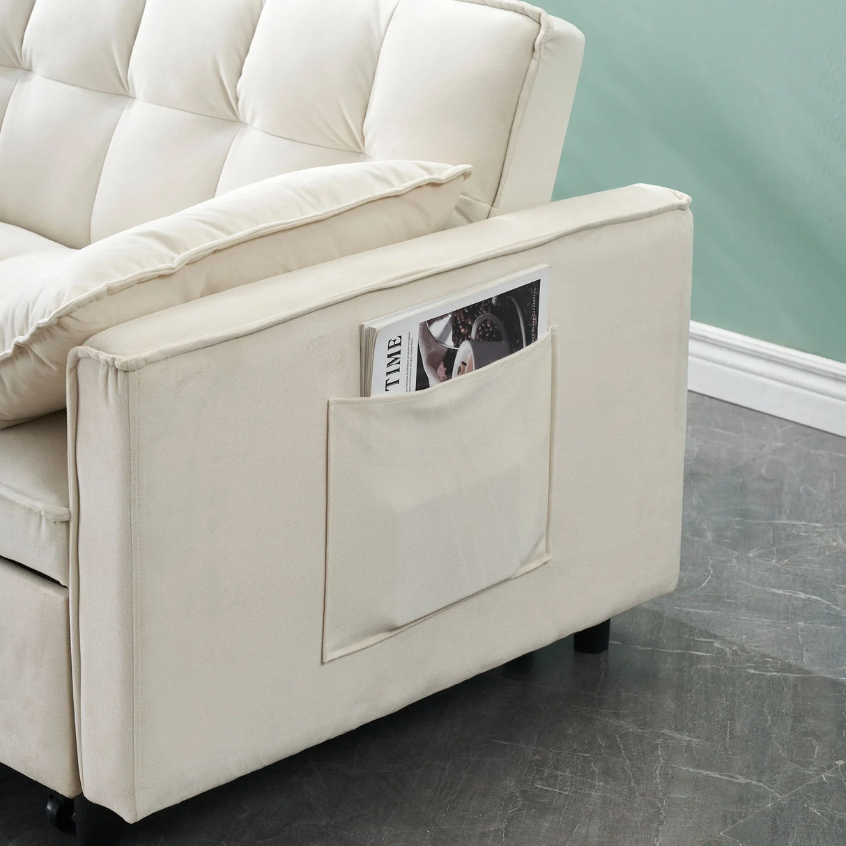 Modern Velvet Sofa, Sofa Pull-Out Bed, Small Love Seat Casual Sofa With Back, With Pillow, Pockets, Living Room Furniture, 3 In 1 Convertible Sleep Sofa Bed - Furniture Home Direct