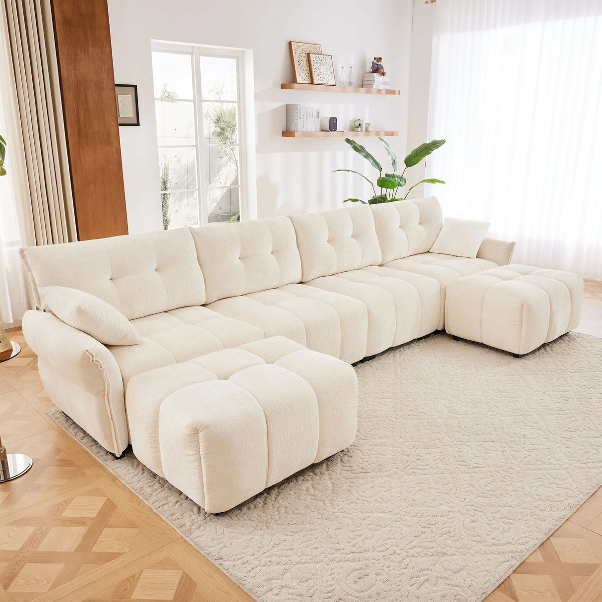 Sofa Set With Ottoman And Pillows, Textured, High Resilience Cushions - Furniture Home Direct