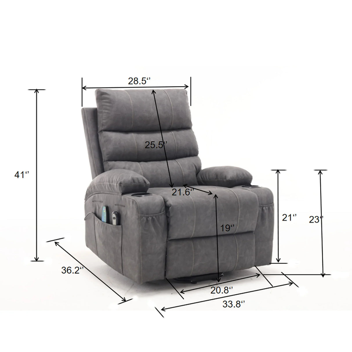 Large Size Electric Power Lift Recliner Chair Sofa With 8 Point Vibration Massage And Lumbar Heat - Furniture Home Direct