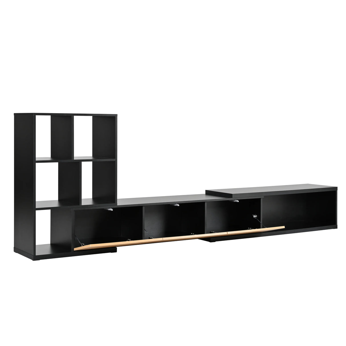 TV Stand With Open Shelves And Three Wood Drawers Black - Furniture Home Direct