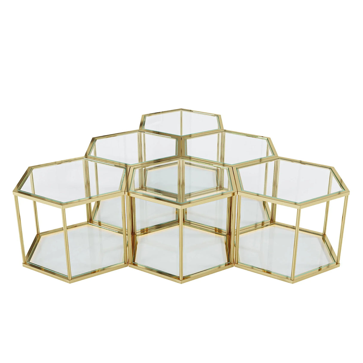 Modern Coffee Table With Double Layer Tempered Glass And Polygonal Design - Furniture Home Direct