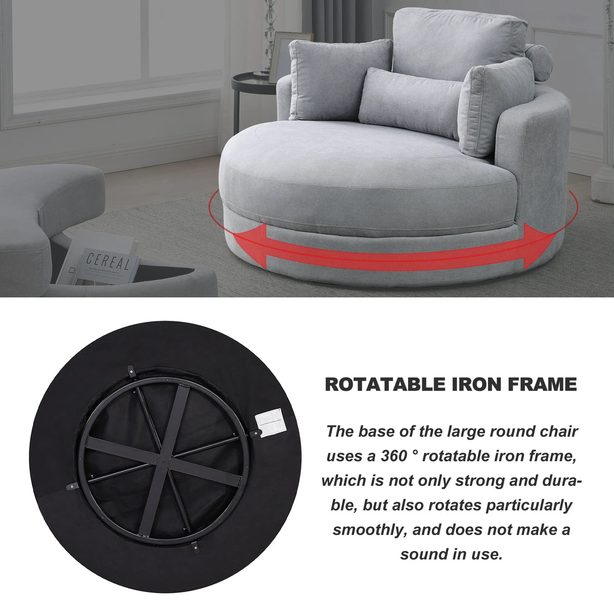 Linen Barrel Swivel Chair With Storage Ottoman - Furniture Home Direct