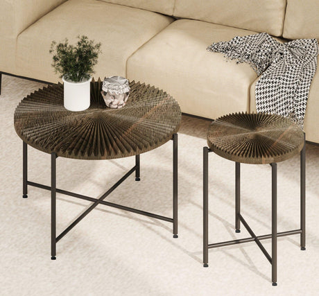 Radial - Pattern Coffee And End Table Set Waterproof Cover, Distressed Cylindrical Design (Set of 2) - Furniture Home Direct