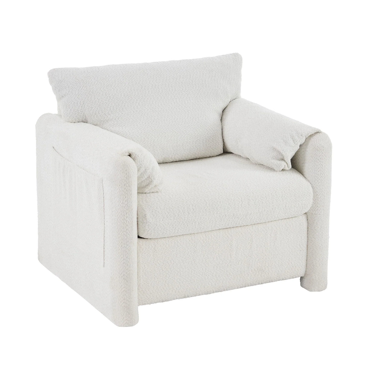 Fixed Modern Accent Chair Single Seater Plush Chenille Lounge Chair With High Resilience Cushion - Ivory White - Furniture Home Direct