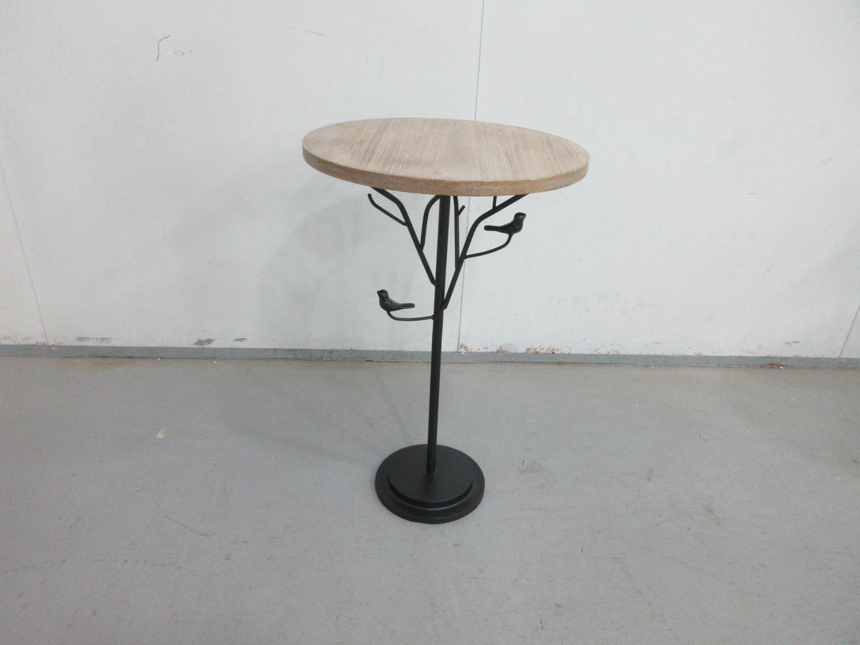 Round Side Table Metal Base With Wooden Top Natural - Furniture Home Direct