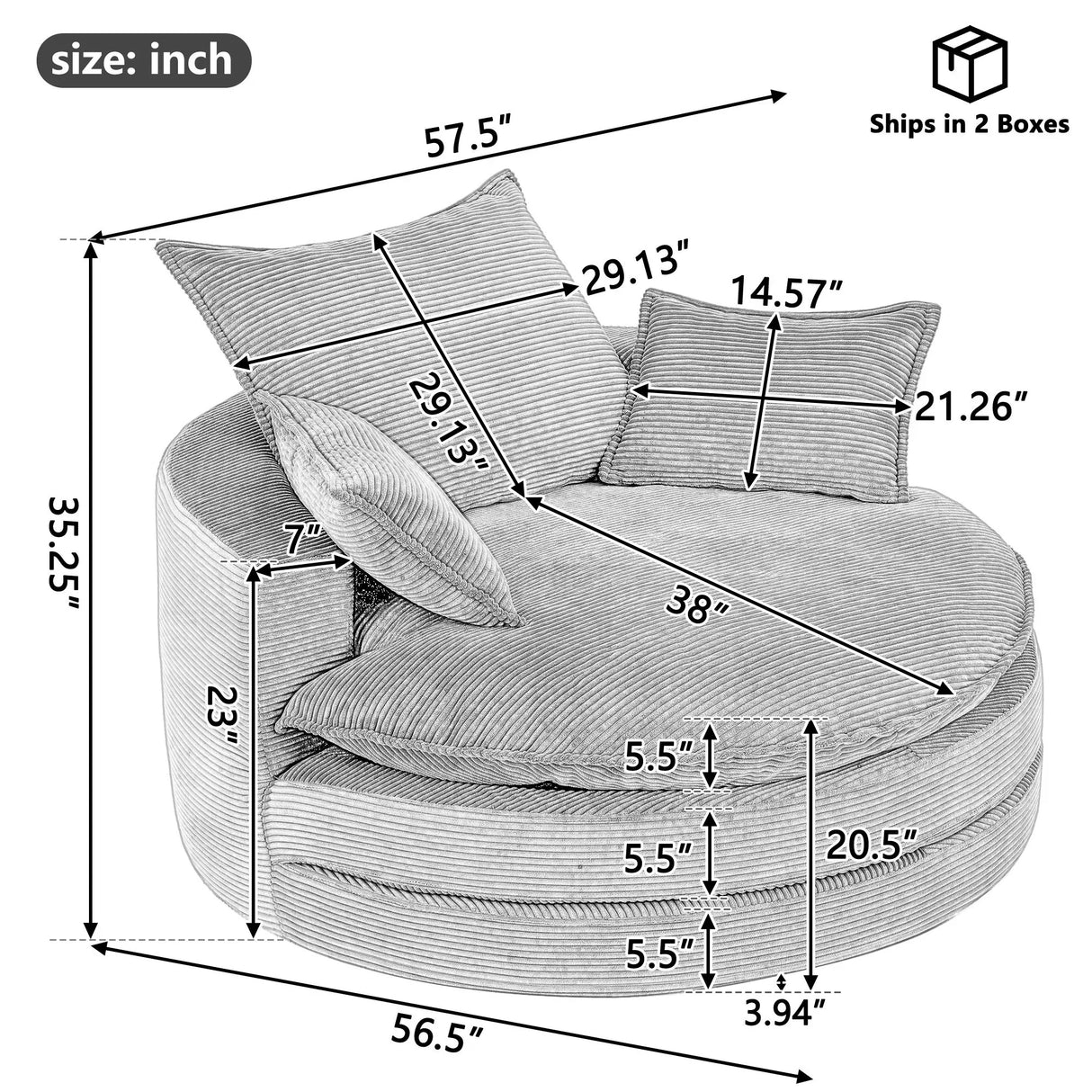 360° Swivel Accent Barrel Chair With Dual Layer Cushion And 3 Removable Pillows - Furniture Home Direct