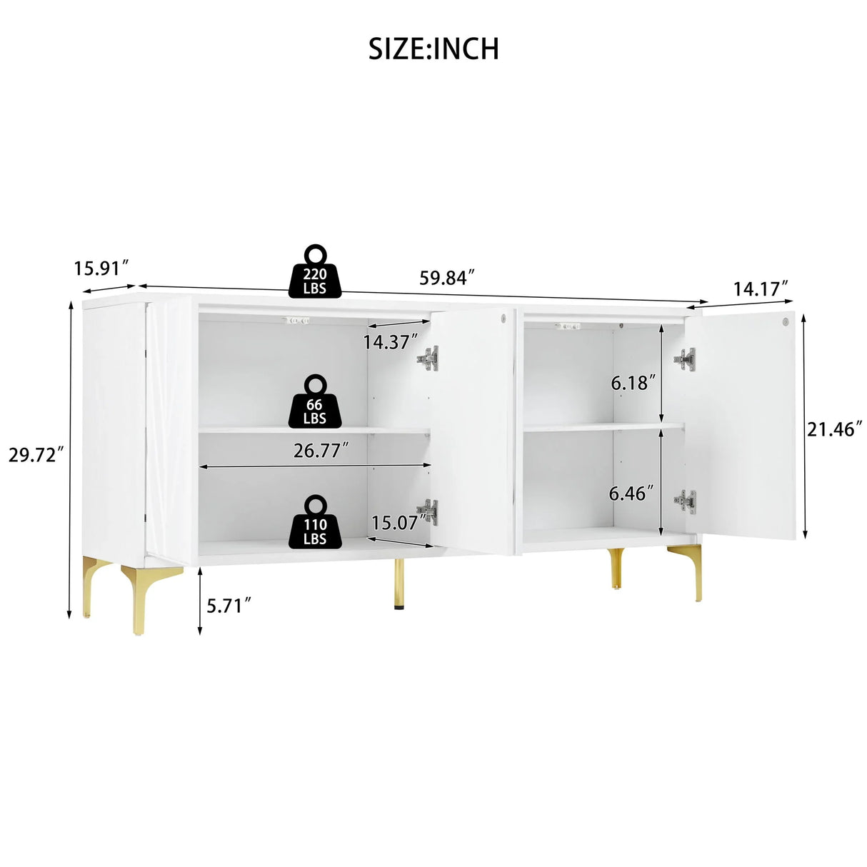 Modern 4 Door Sideboard With Creative Carved Surface And Adjustable Shelves - Furniture Home Direct