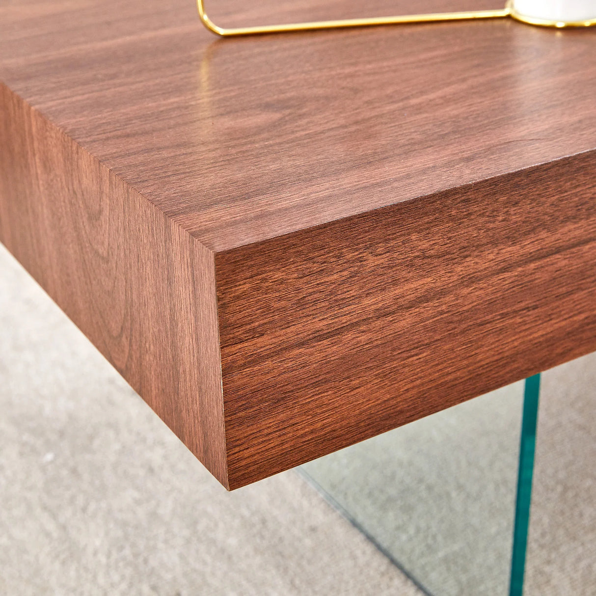 Coffee Table Faux Wood Top Glass Legs Modern Walnut - Furniture Home Direct