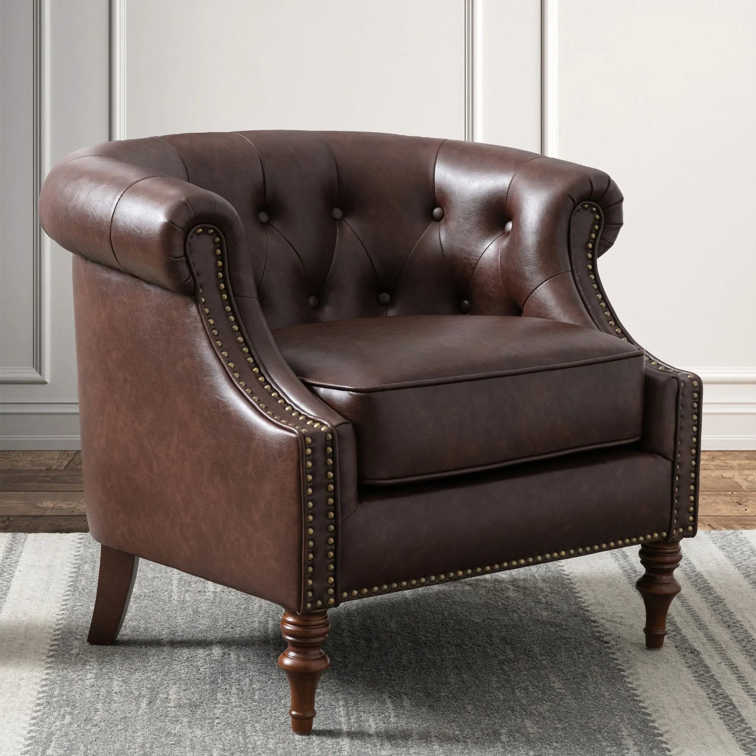 Ophelia - Button Tufted Accent Chair - Brown - Furniture Home Direct