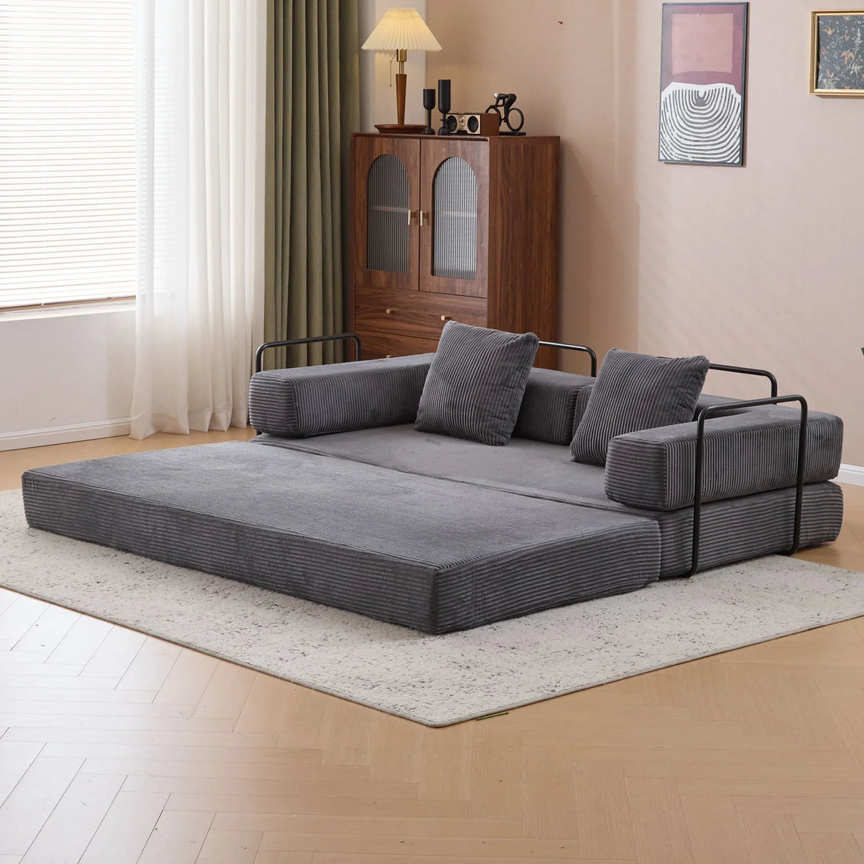 Floor Couch, Convertible Floor Sofa Bed With Pillow Back Support Armrest - Furniture Home Direct