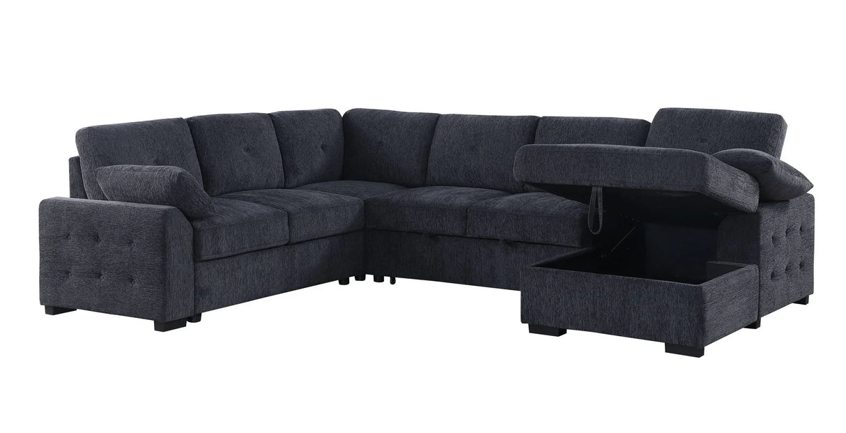 Nyhan - Upholstered Corner Sectional With Pull Out Loveseat And Storaged Chaise - Furniture Home Direct