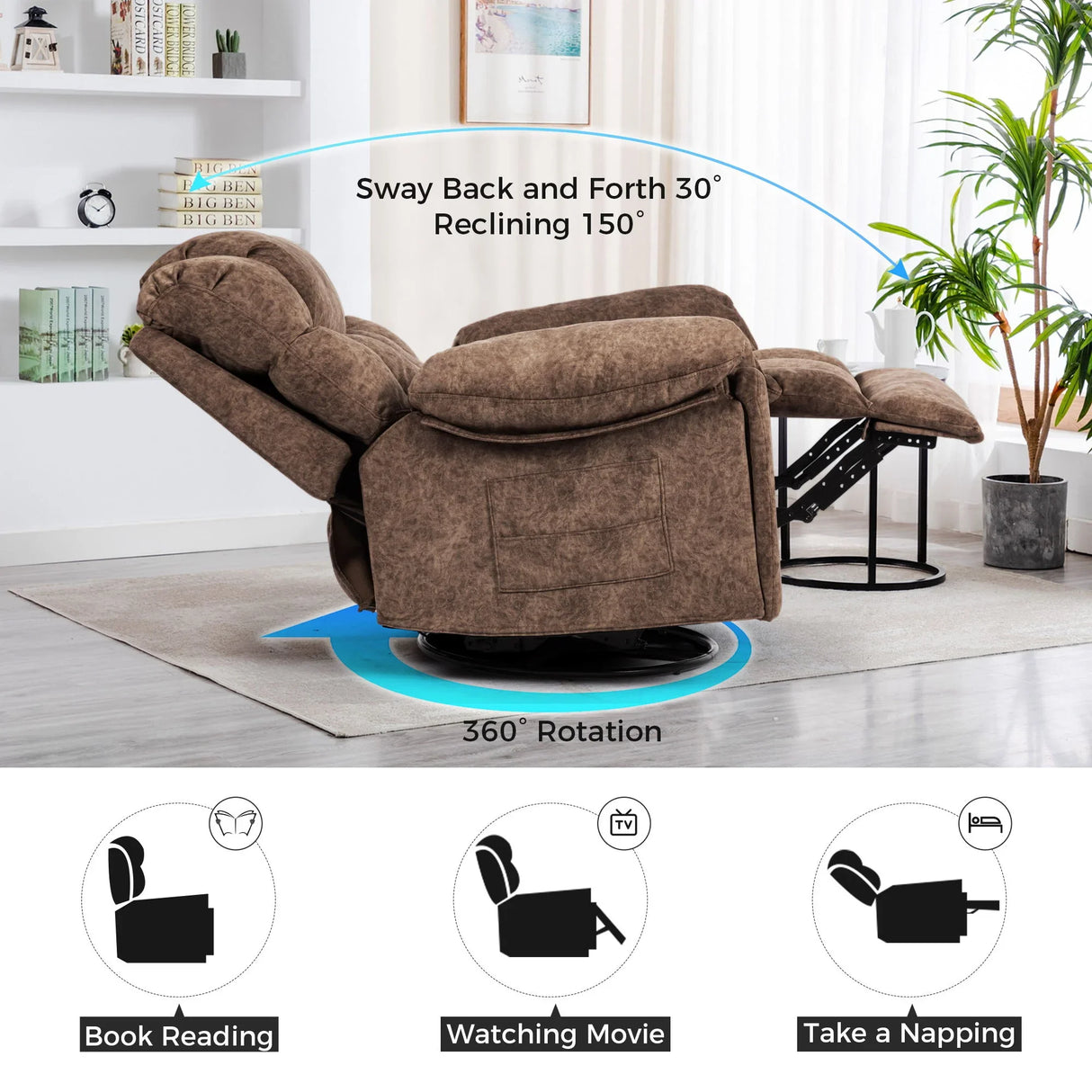Swivel And Rocking Recliner Chair With Massage And Heating - Furniture Home Direct