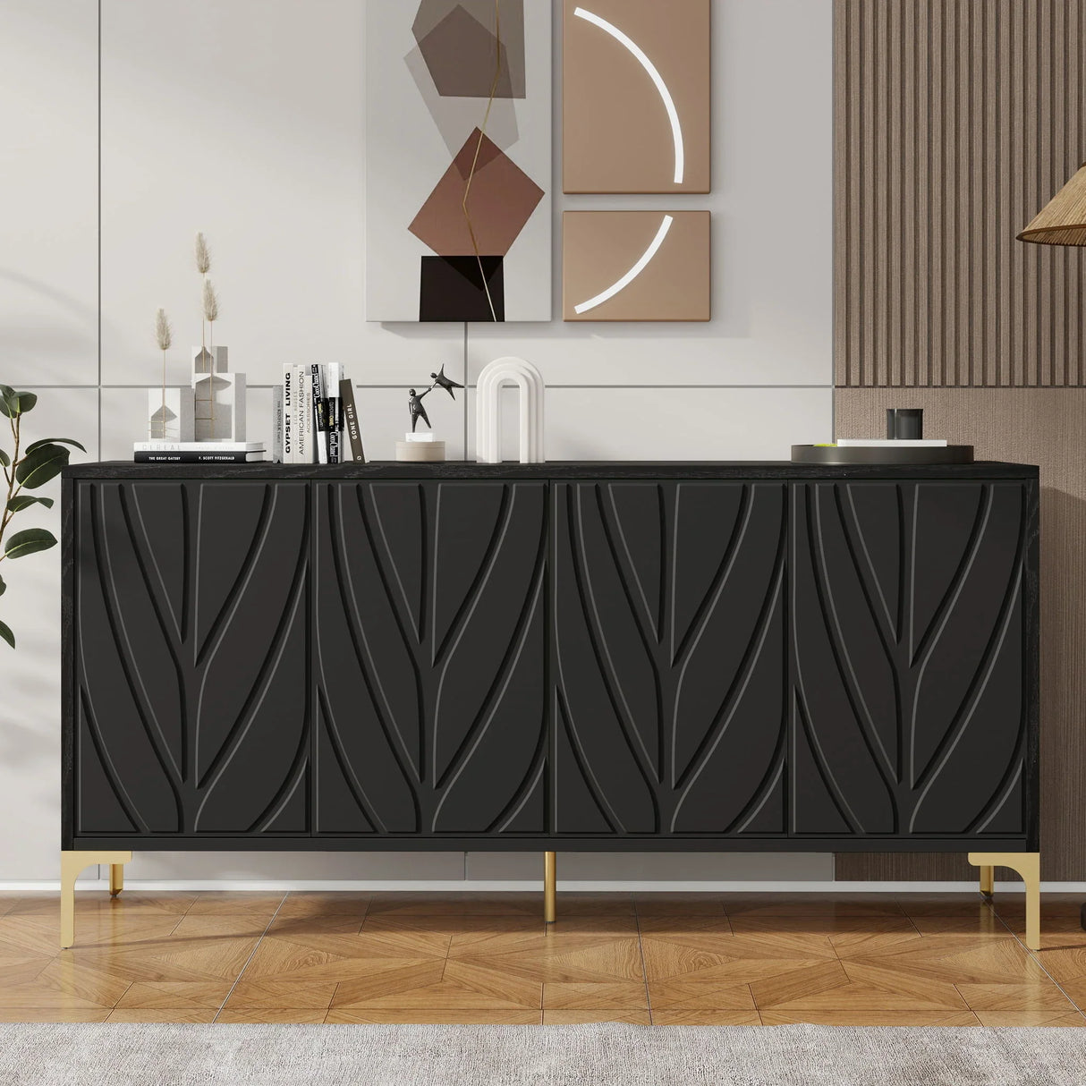 Modern Sideboard Buffet Cabinet With Handleless Press To Open Design With 4 Doors - Furniture Home Direct
