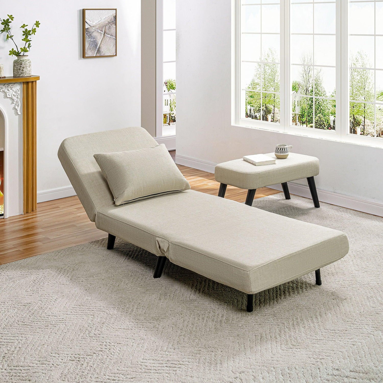 3 In 1 Foldable Linen Chaise Lounge With Adjustable Backrest - Furniture Home Direct