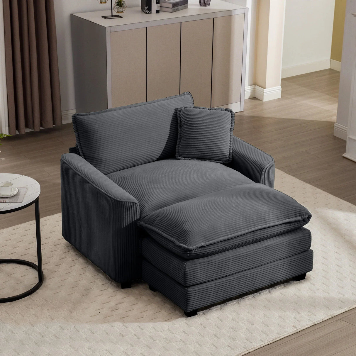 Classic Modern Comfortable Single Chair Deep Seat Sofa With Footstool - Furniture Home Direct