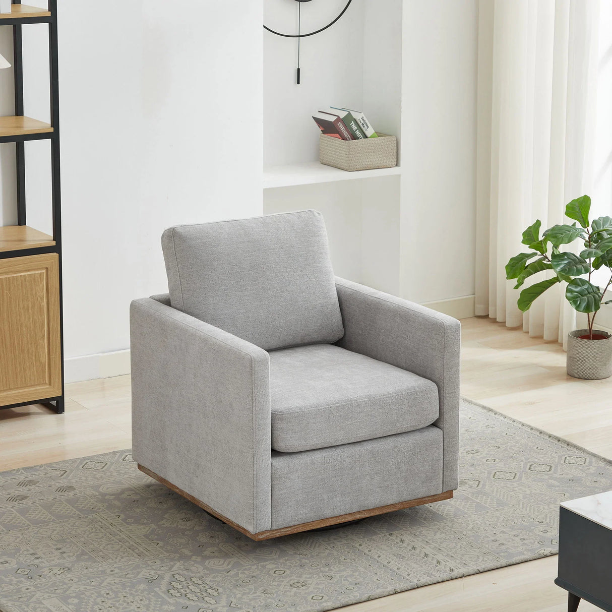 Modern Square Upholstered Swivel Accent Chair With Metal Base - Furniture Home Direct