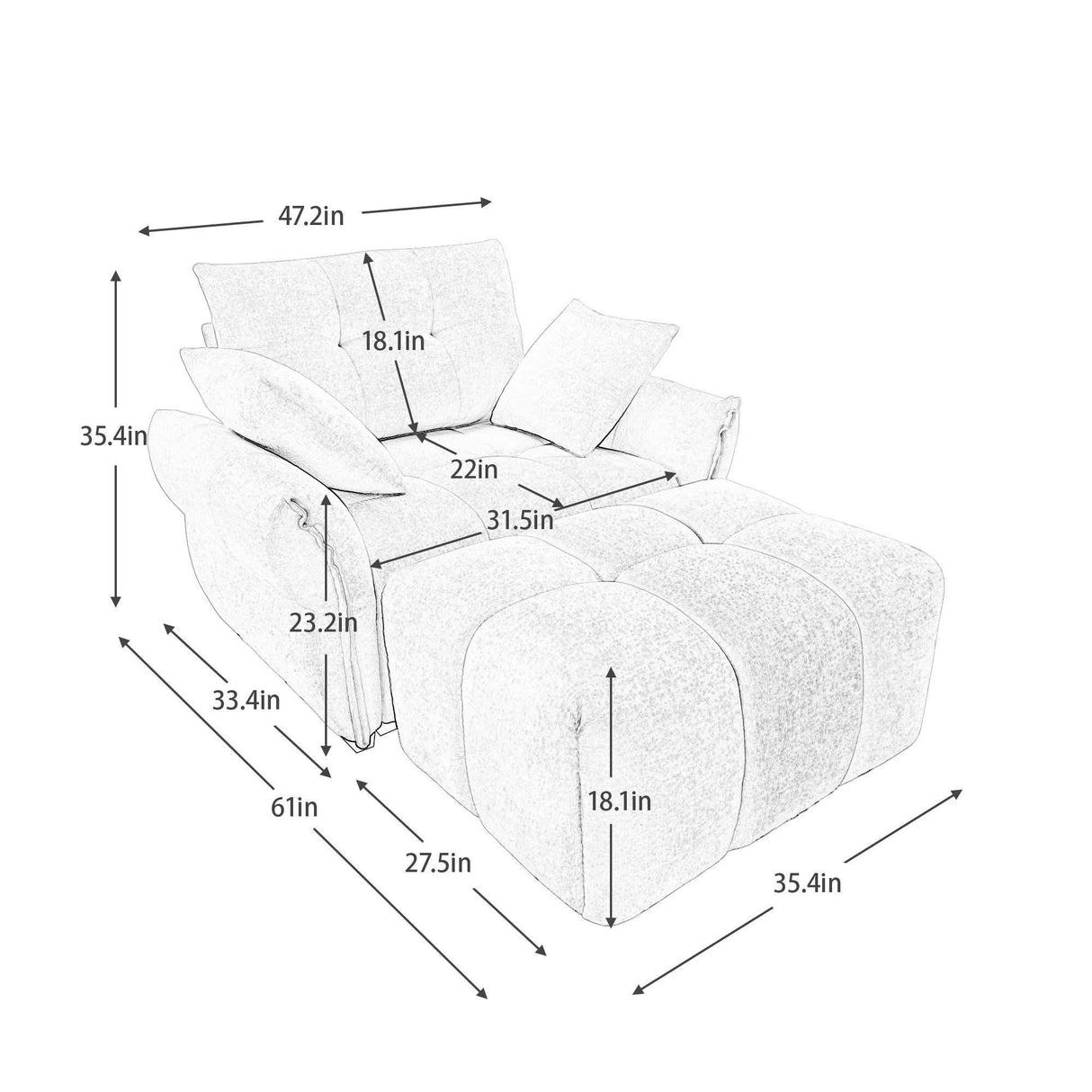 Ergonomic Single Seater Sofa With Ottoman, High Resilience Support Cushions - Furniture Home Direct