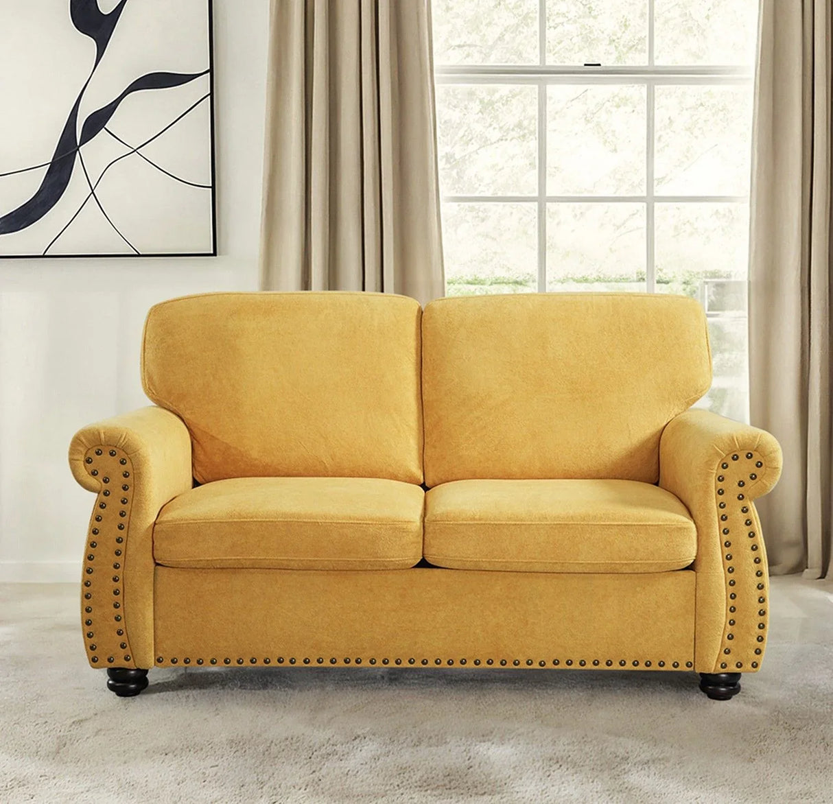 Soft Loveseat, Upholstered 2 Seater Couch, Loose Back Cushions And Turned Legs - Furniture Home Direct