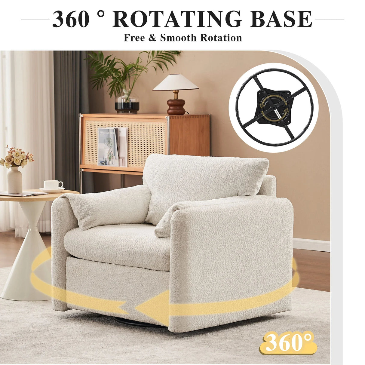 Swivel Modern Swivel Accent Chair Single Seater 360° Rotating For Living Room, Bedroom - Ivory White - Furniture Home Direct