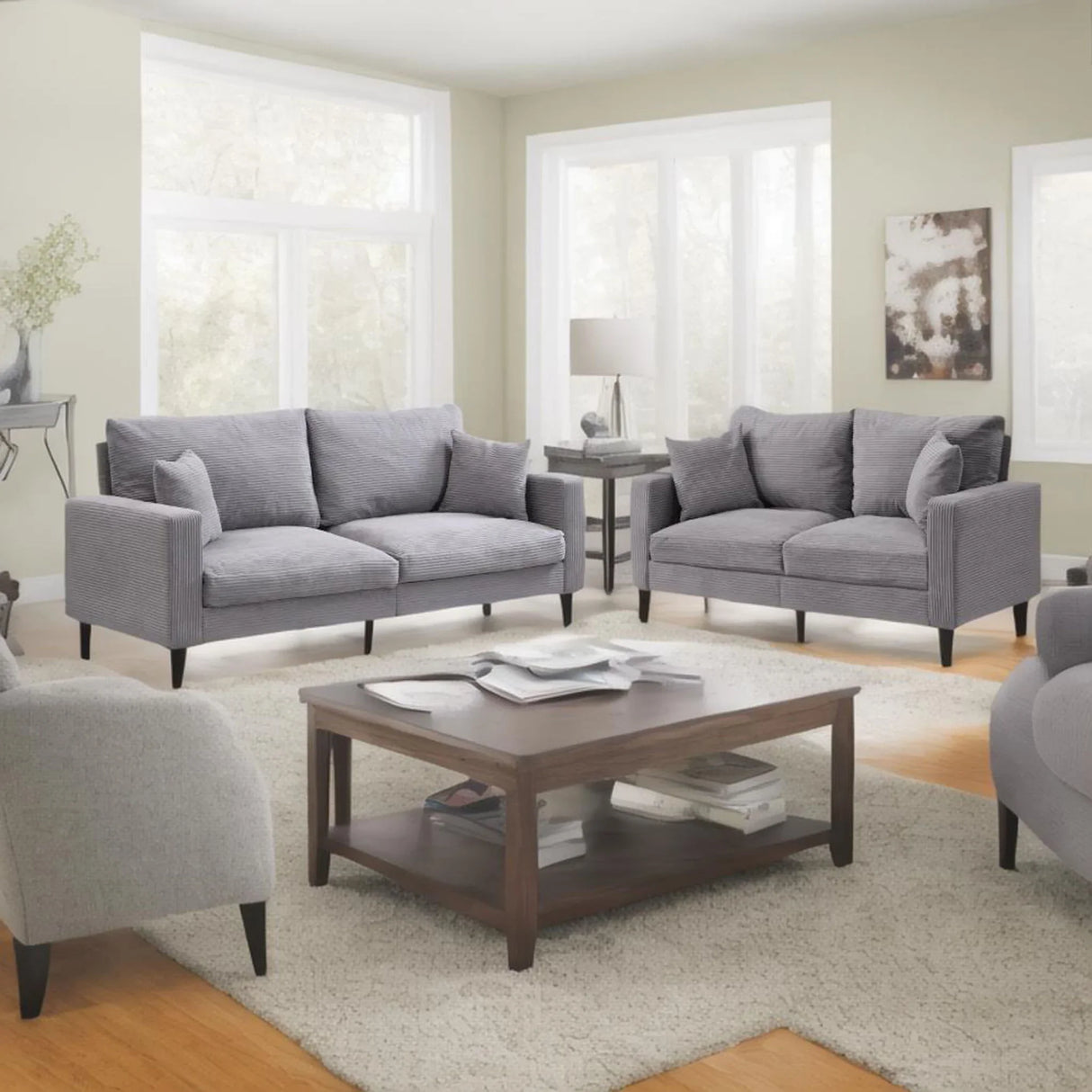 Modern Upholstered 2 Piece Sofa Set With 3 Seater And 2 Seater - Furniture Home Direct