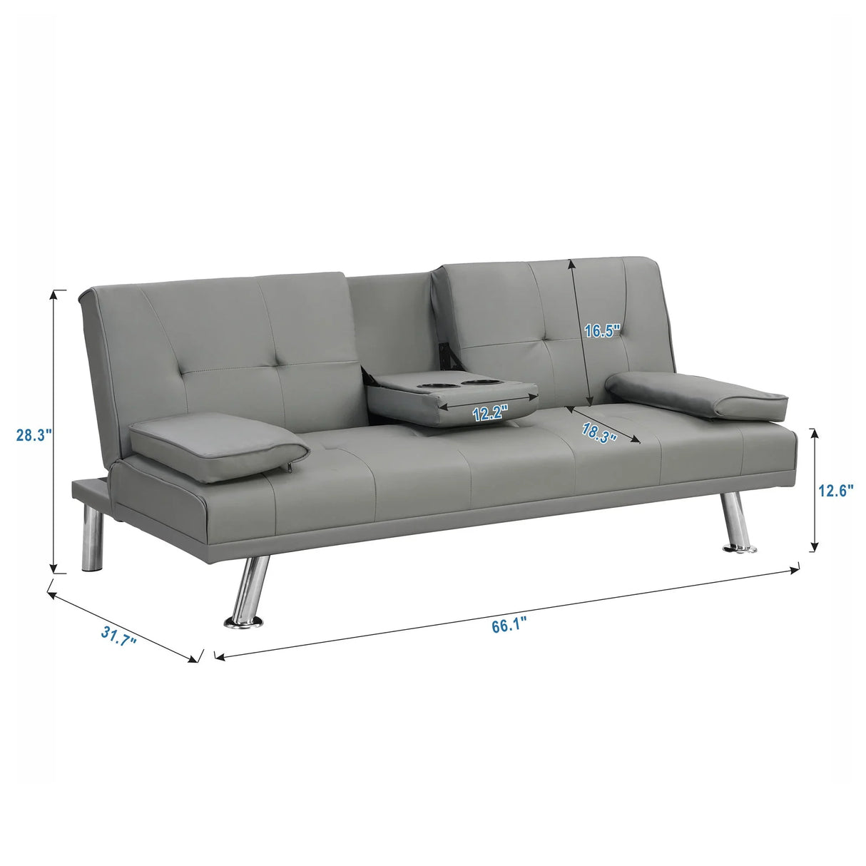 Modern Sofa Bed With Armrest 2 Holders, Wood Frame & Stainless Leg - Furniture Home Direct