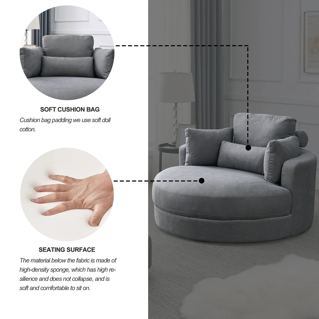 Linen Barrel Swivel Chair With Storage Ottoman - Furniture Home Direct