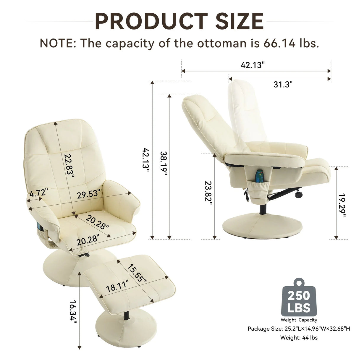 360° Swivel Reclining Chair With Wrapped Base, 5 Point Vibration Massage - Furniture Home Direct