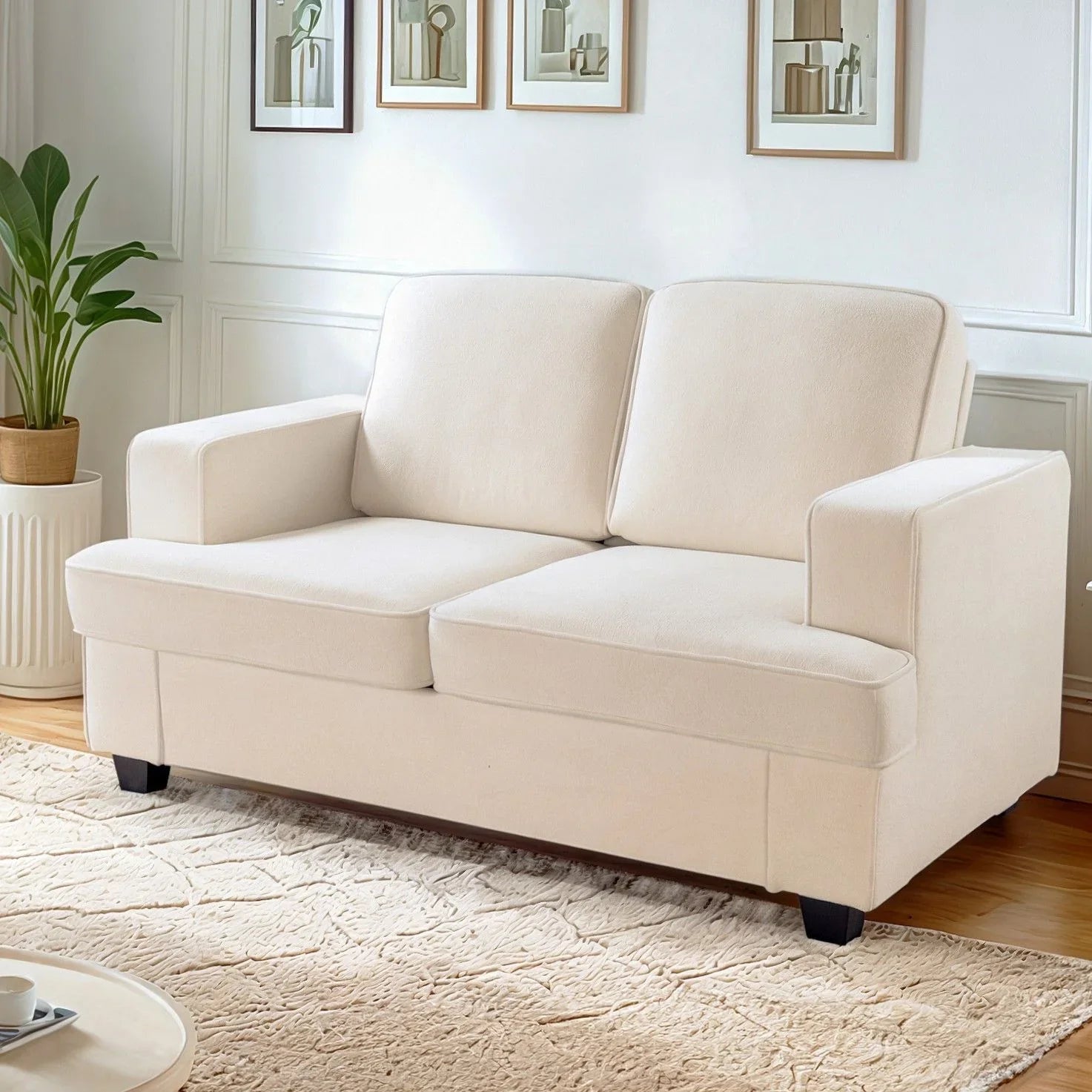 Modern Loveseat, Comfortable 2 Seater Couch With Deep Seating, Loose Back Cushions, Wide Arms - Furniture Home Direct