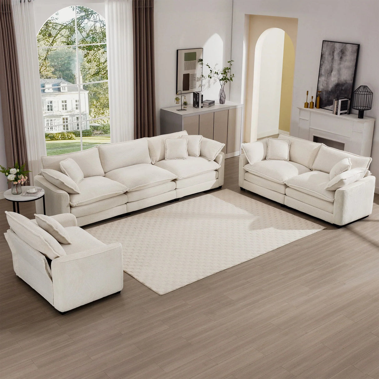 Elegant Corduroy Oversized Sectional Sofa Set With Deep Seats And Flexible Layout - Furniture Home Direct