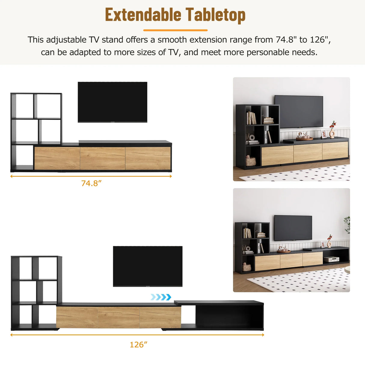 TV Stand With Open Shelves And Three Wood Drawers Black - Furniture Home Direct