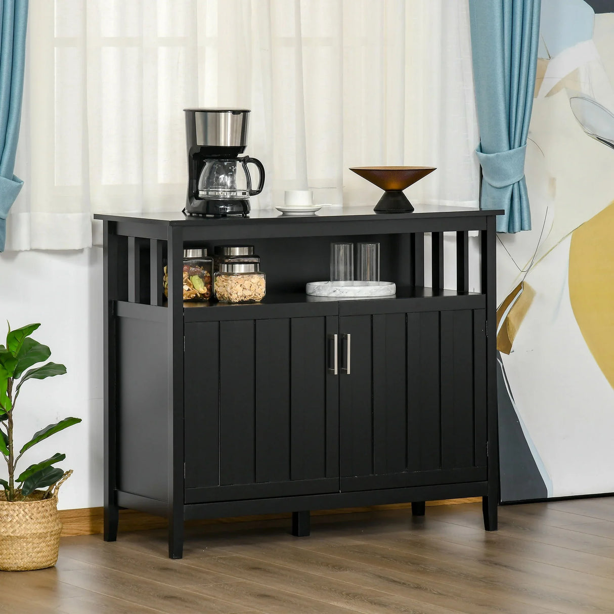 Homcom - Sideboard Buffet Cabinet, Kitchen Cabinet, Coffee Bar Cabinet With 2 Doors And Adjustable Shelves For Entryway Living Room - Black - Furniture Home Direct