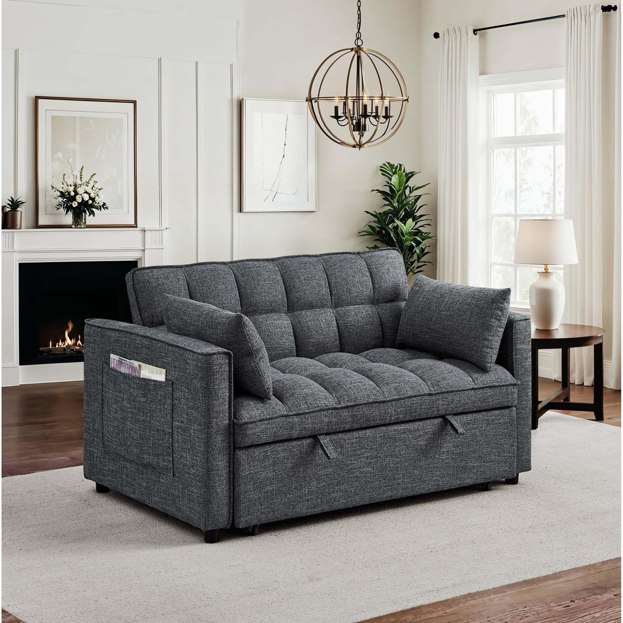 Sienna - Tufted Convertible Sleeper Sofa With Chaise - Gray - Furniture Home Direct