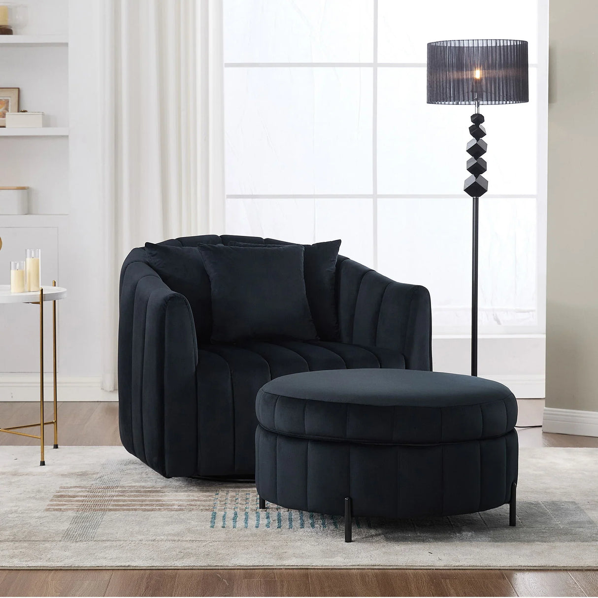 Oversized Velvet Swivel Barrel Accent Chair And Ottoman Set With Storage - Furniture Home Direct