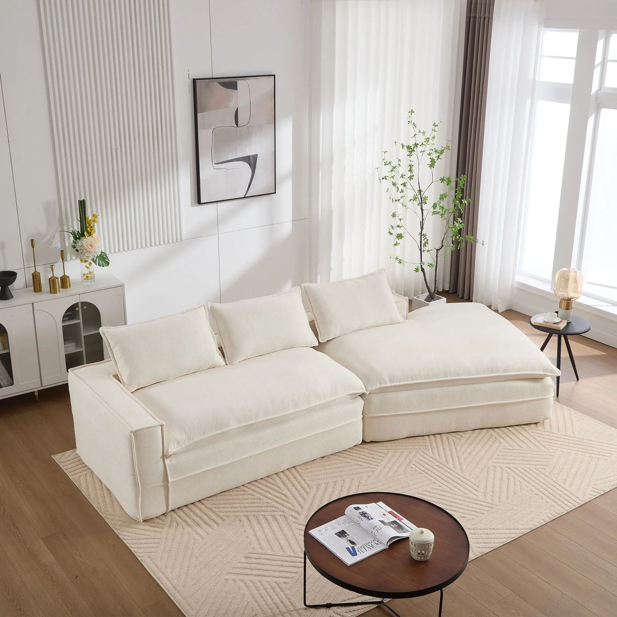 Modern Minimalist Modular Sectional Sofa With Deep Seats And Right Facing Chaise - Furniture Home Direct