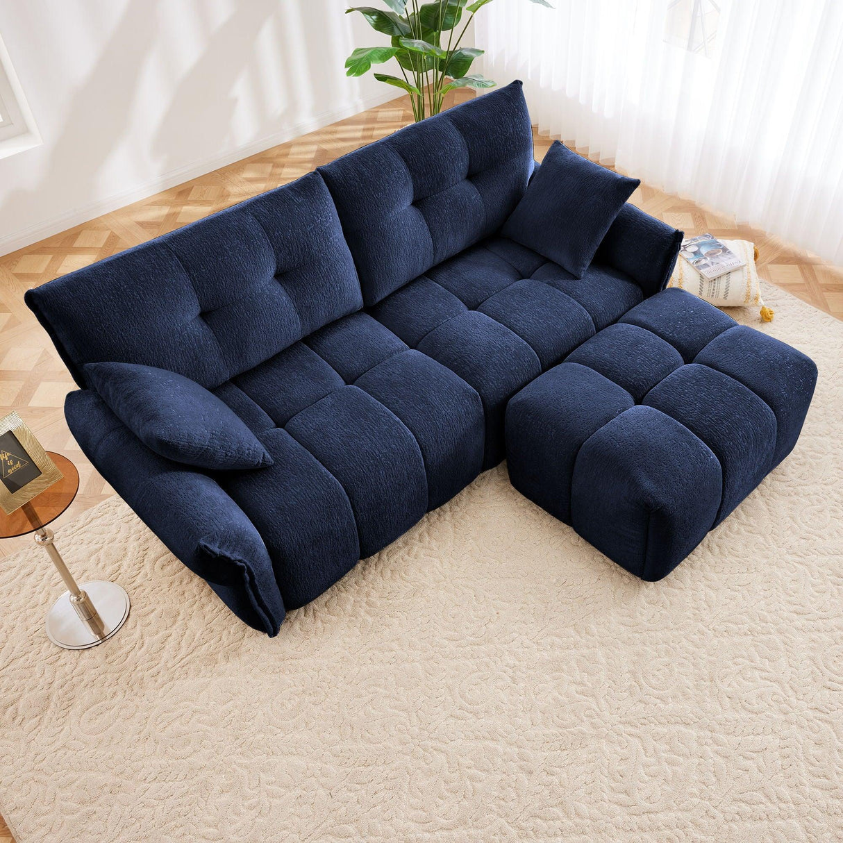 Sofa Set With Ottoman And Pillows, Textured, High Resilience Cushions - Furniture Home Direct