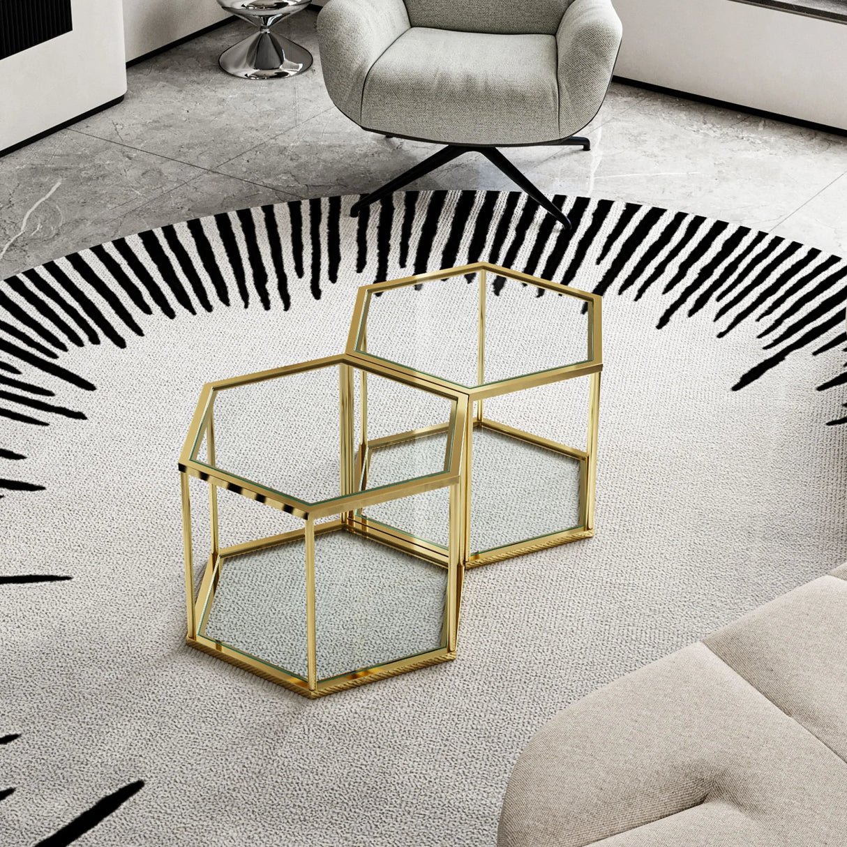 Modern Coffee Table With Double Layer Tempered Glass And Polygonal Design - Furniture Home Direct