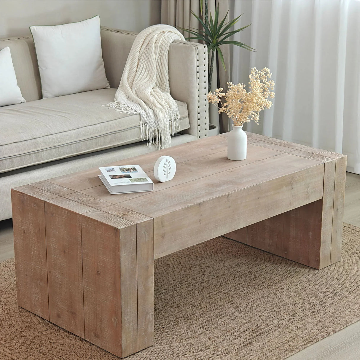 Rustic Wood Coffee Table Modern Farmhouse Rectangular Table For Living Room - Natural / Natural Multi / Natural Wood / Natural / Rustic - Furniture Home Direct