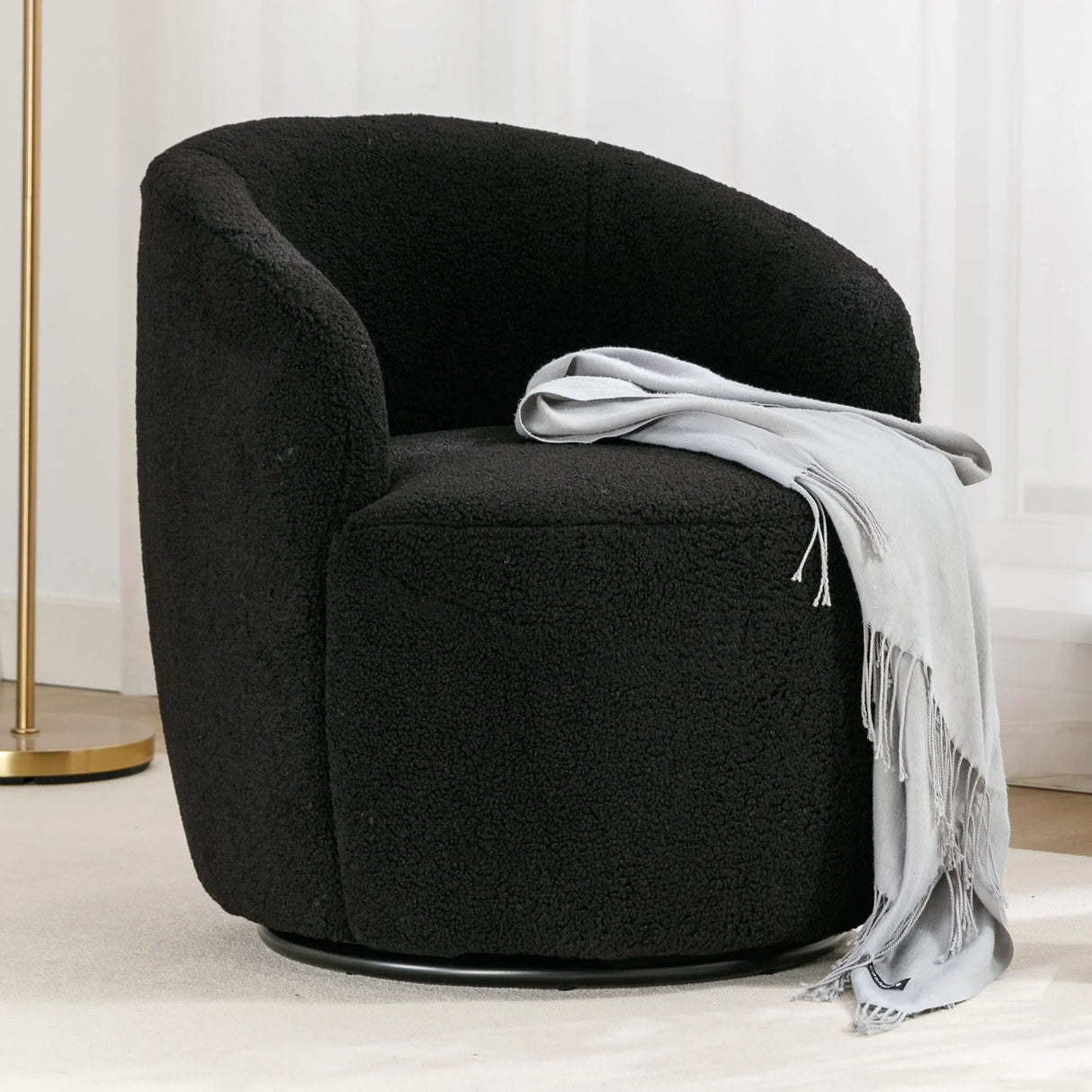 Teddy Fabric Swivel Accent Armchair Barrel Chair With Powder Coating Metal Ring - Furniture Home Direct