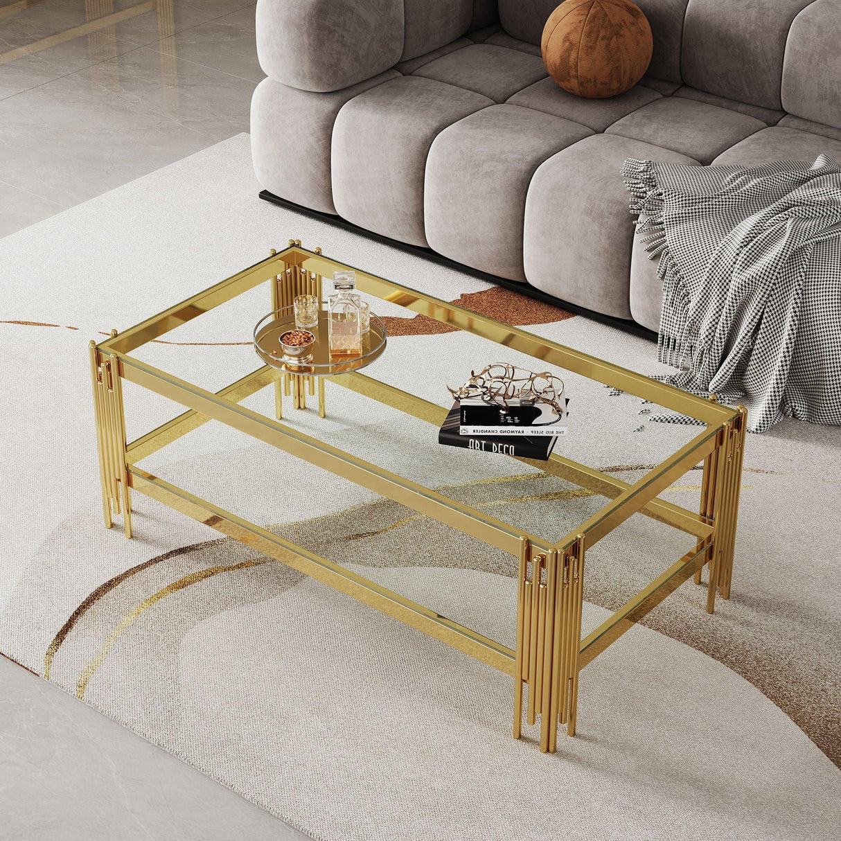 Top And Bottom Double Layer Tempered Glass Table And Mirror Finished Stainless Steel Frame - Furniture Home Direct