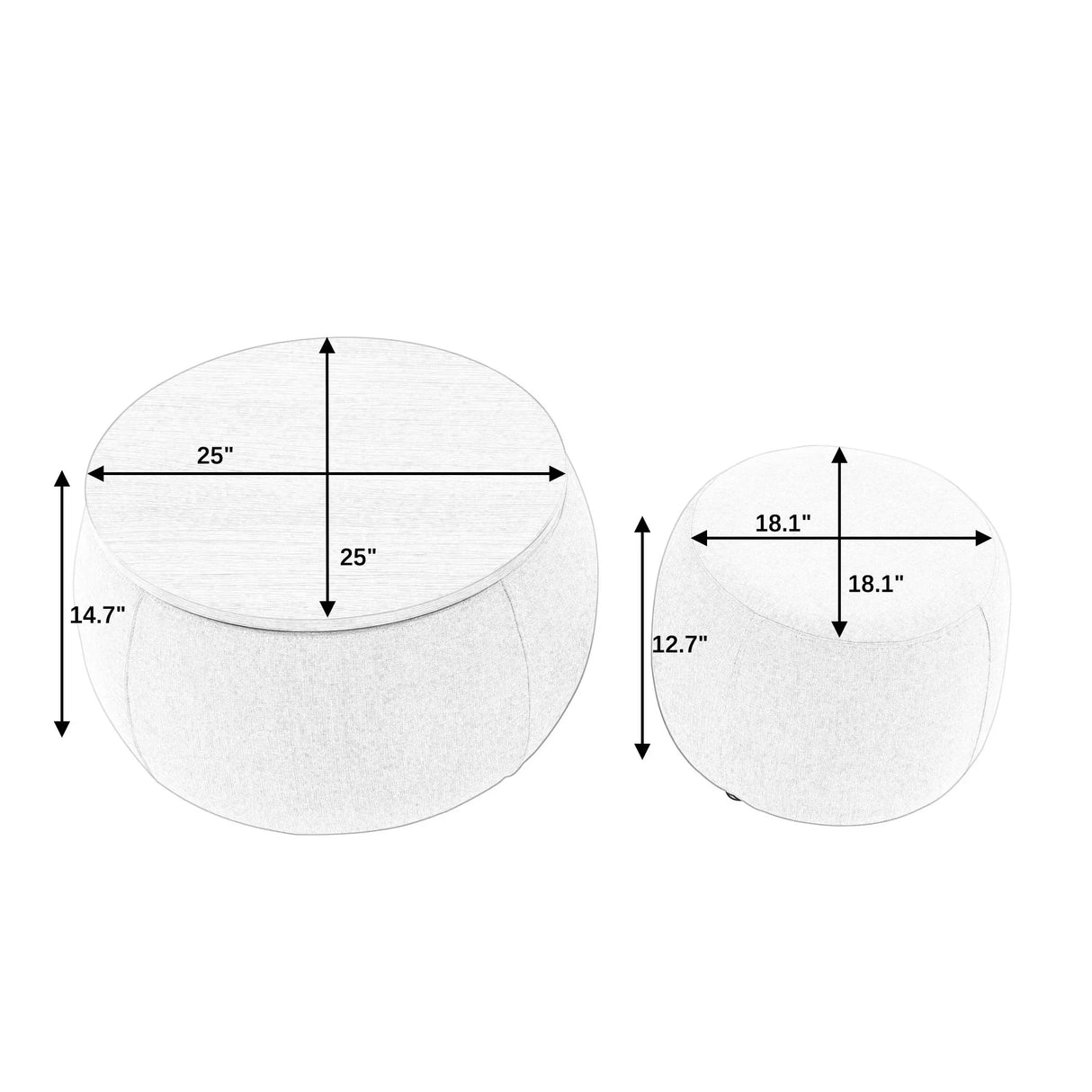 Round Storage Ottoman, 2 In 1 Function, End Table And Ottoman - Furniture Home Direct