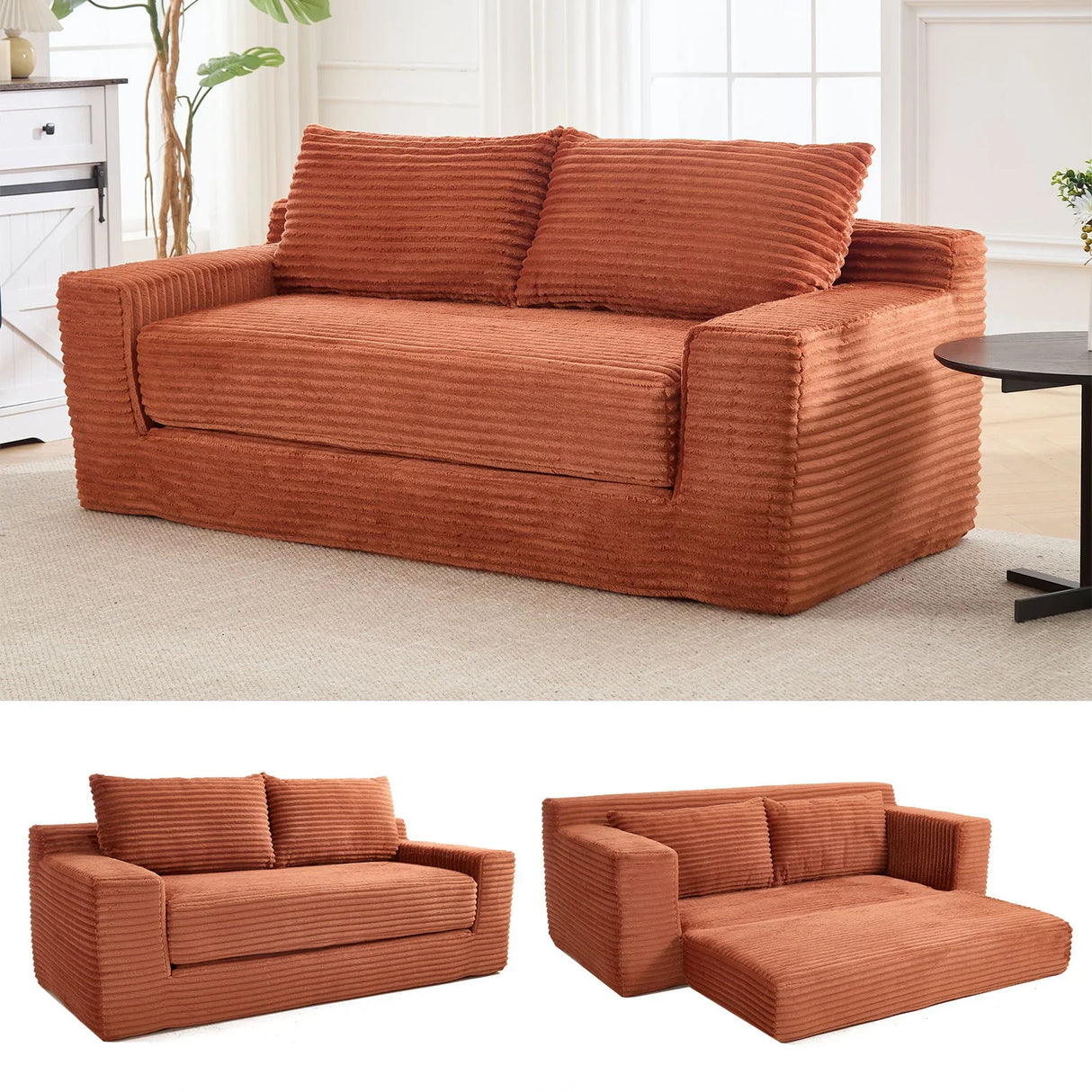 Convertible Loveseat Sofa Bed With Memory Foam & Steel Frame - Furniture Home Direct