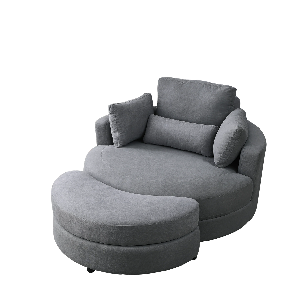 Linen Barrel Swivel Chair With Storage Ottoman - Furniture Home Direct