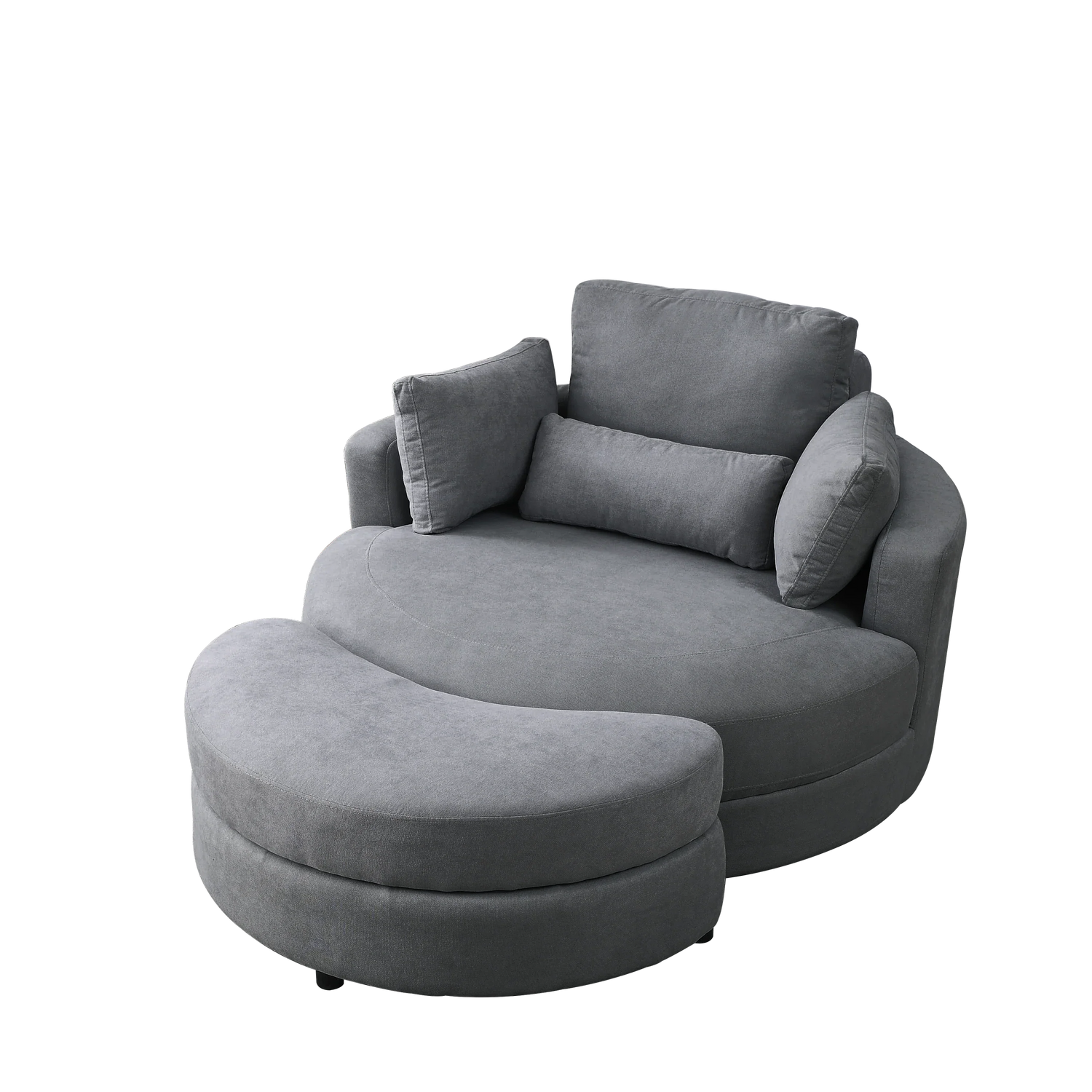 Linen Barrel Swivel Chair With Storage Ottoman - Furniture Home Direct