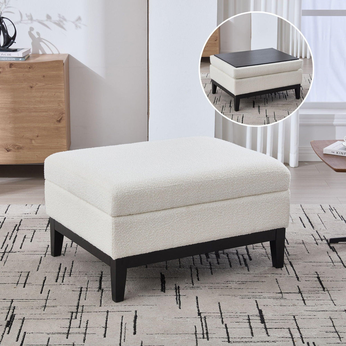 Upholstered Storage Ottoman With Reversible Lid Coffee Table With Rubberwood Legs - Furniture Home Direct