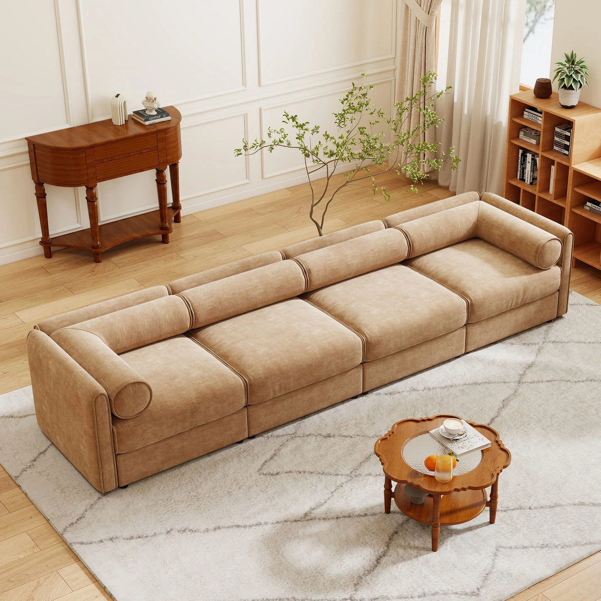 Stylish Chenille Sofa With Storage Seat And Cylindrical Backrest - Furniture Home Direct