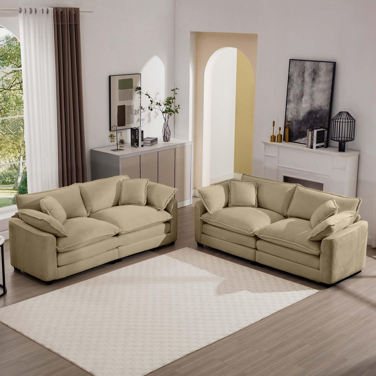 Elegant Corduroy Oversized Sectional Sofa Set With Deep Seats And Flexible Layout - Furniture Home Direct