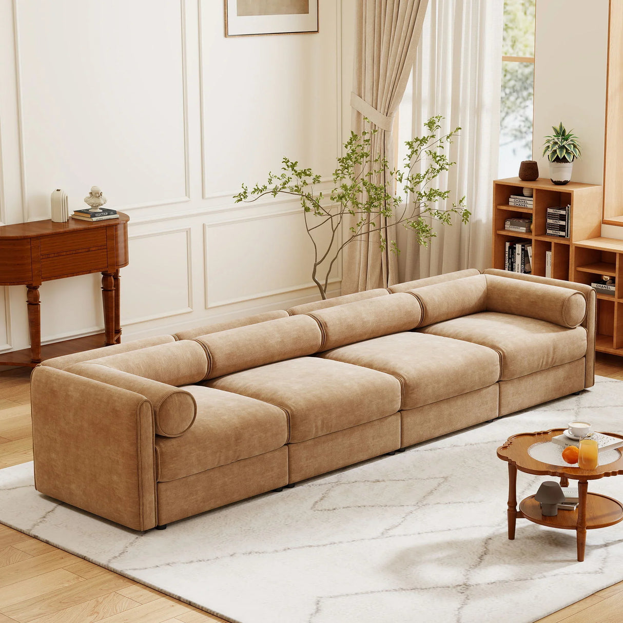 Stylish Chenille Sofa With Storage Seat And Cylindrical Backrest - Furniture Home Direct